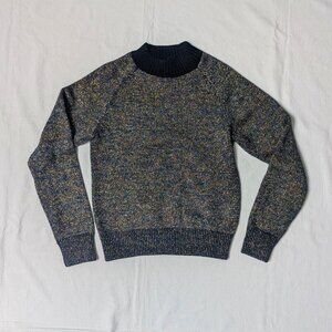 Dries Van Noten Womens Merino Wool Metallic Sweater XS Gold w Blue